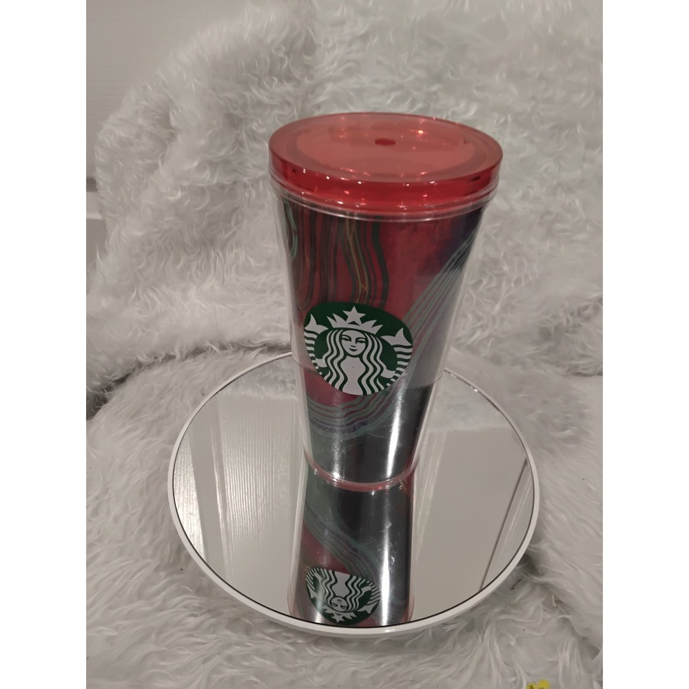 Starbucks Tumbler 16 oz Red Swirl Design With Red Lid